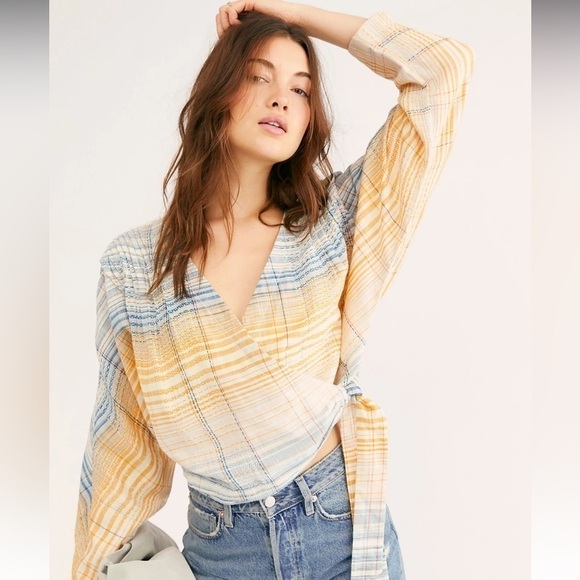 Free People We The Free Maldives Surplice Wrap Top Dolman Wrap Shirt Women’s L - Picture 2 of 12